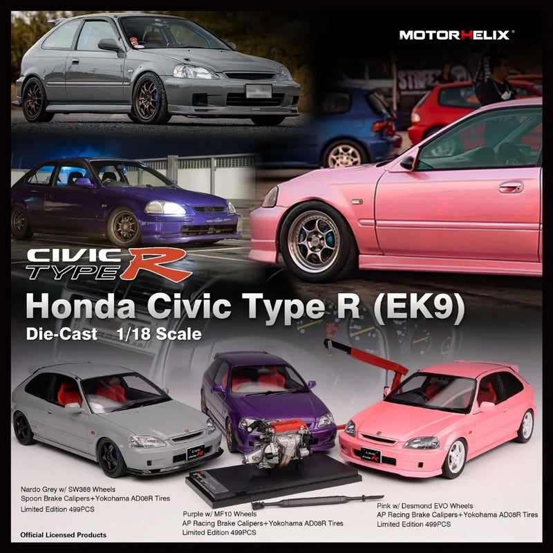 MotorHelix 1:18 Honda Civic Type-R Late Version (EK9) in Nardo Gray