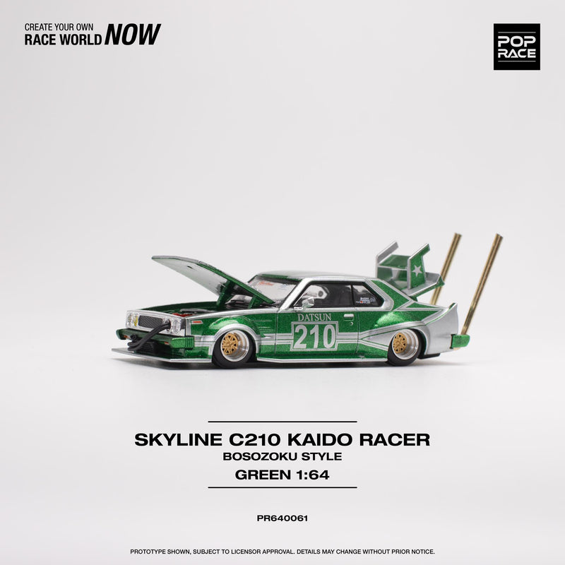 *PREORDER* Pop Race 1/64 Nissan Skyline (C210) Bosozuko Style in Silver / Green