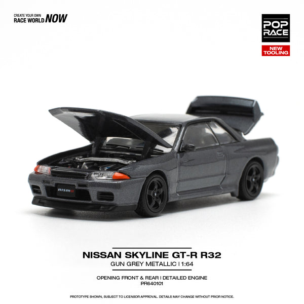 *PREORDER* Pop Race 1:64 Nissan Skyline GT-R R32 in Gun Grey Metallic