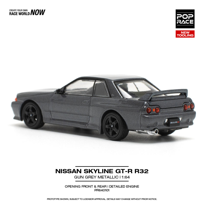 *PREORDER* Pop Race 1:64 Nissan Skyline GT-R R32 in Gun Grey Metallic