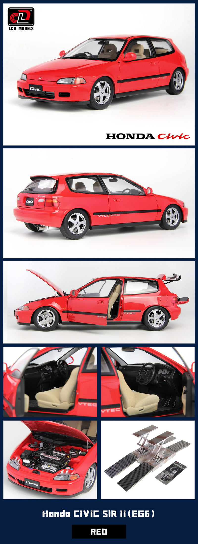 LCD Models 1:18 Honda Civic (EG6) SiR II in Red