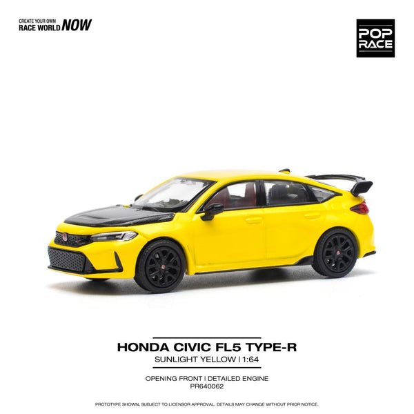 *PREORDER* Pop Race 1:64 Honda Civic Type-R (FL5) in Sunlight Yellow