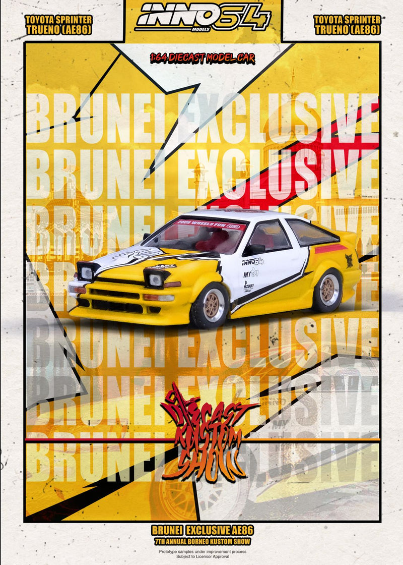 *PREORDER* INNO64 1:64 Toyota Sprinter Trueno (AE86) Brunei Diecast Kustom Show 2024