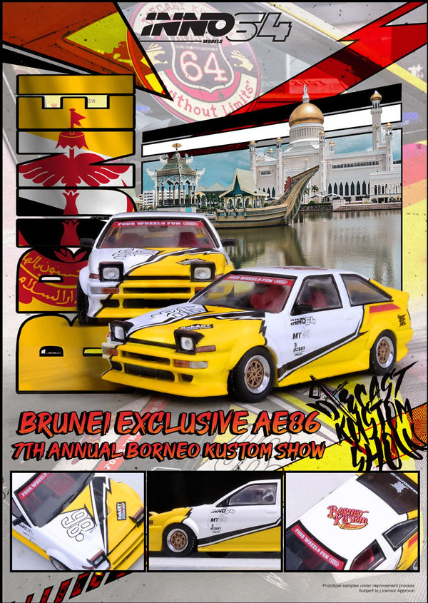 *PREORDER* INNO64 1:64 Toyota Sprinter Trueno (AE86) Brunei Diecast Kustom Show 2024