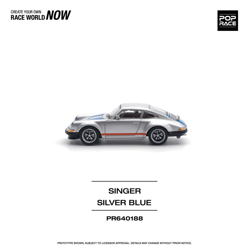 *PREORDER* Pop Race 1:64 Porsche Singer in Silver and Blue