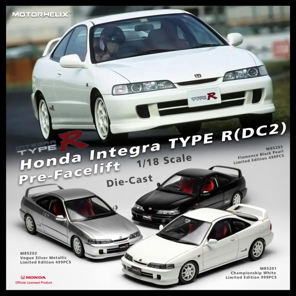 MotorHelix 1:18 Honda Integra DC2 Type-R (Pre-Facelift) in Championship White