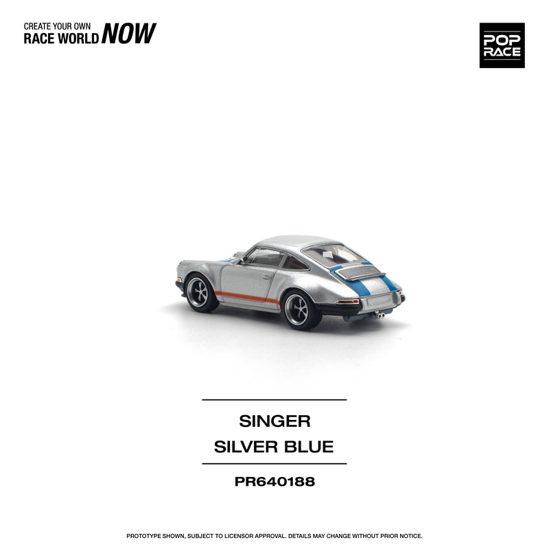 *PREORDER* Pop Race 1:64 Porsche Singer in Silver and Blue