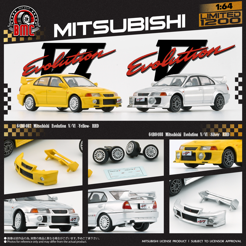 BM Creations 1:64 Mitsubishi Lancer EVO V / VI (RHD) in Yellow