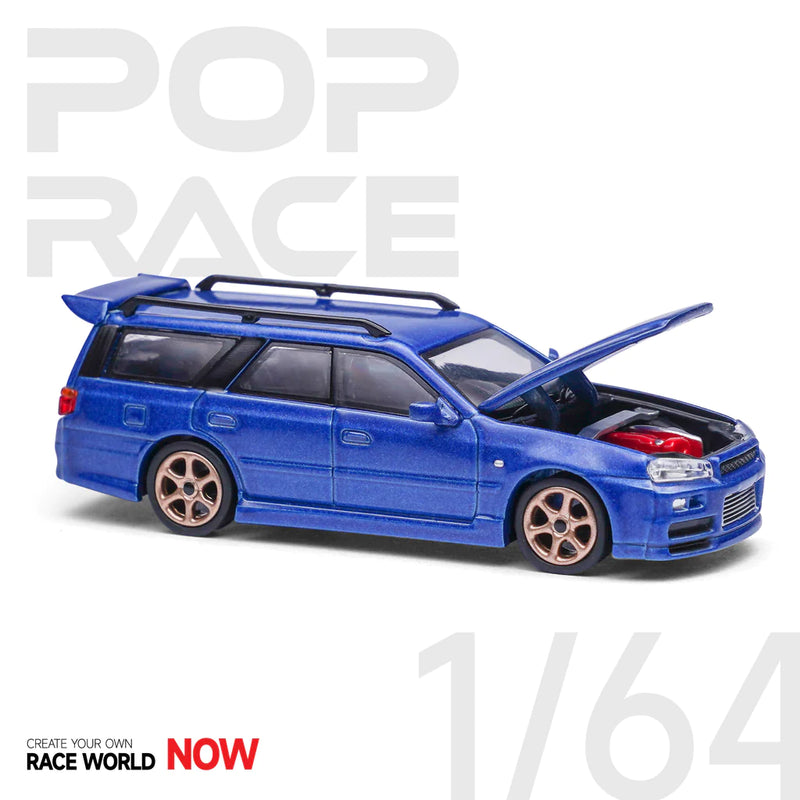 Pop Race 1/64 Nissan Stagea GT-R R34 Conversion in Bayside Blue