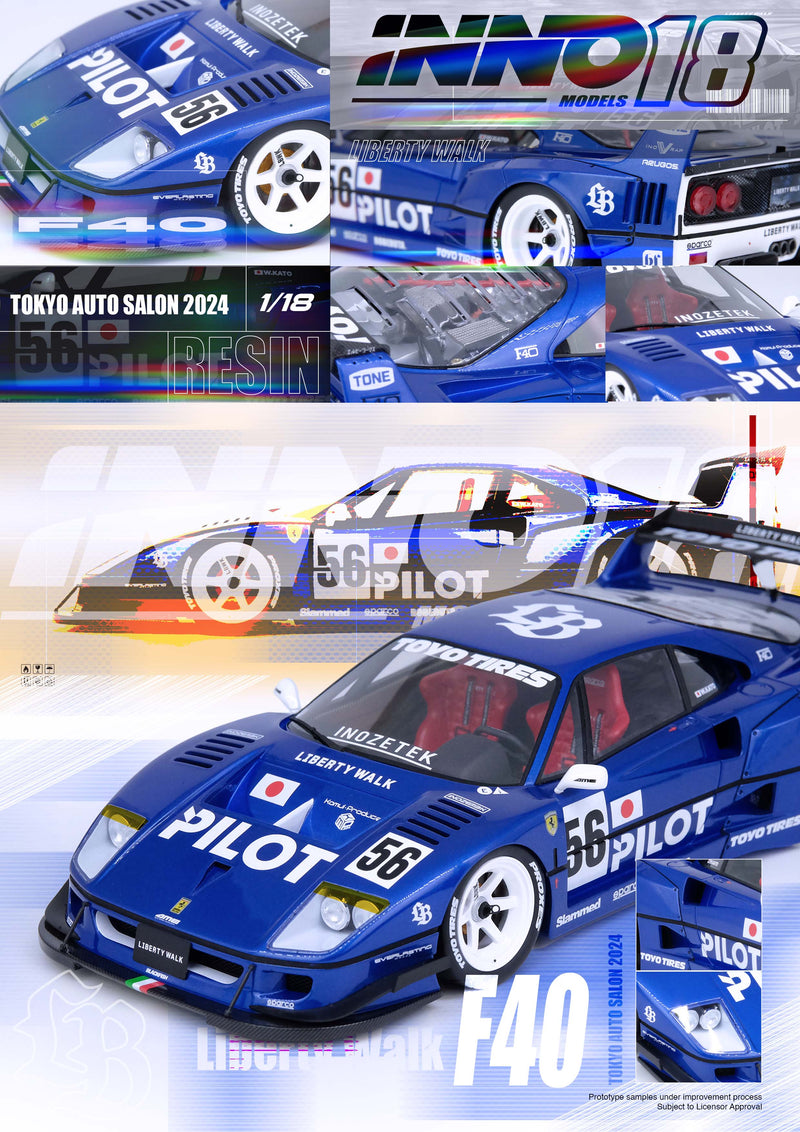 INNO Models 1:18 Ferrari F40 Liberty Walk in White Tokyo Auto Salon 2024