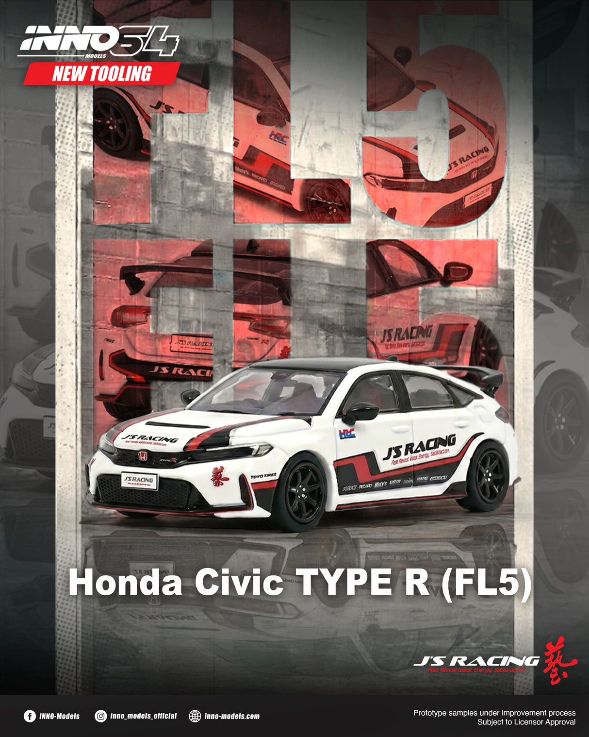 *PREORDER* INNO64 1:64 Honda Civic Type-R (FL5) J's Racing in White