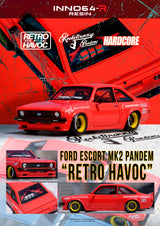 INNO64 1:64 Ford Escort MK2 PANDEM "EMOTION" RETRO HAVOC in Red