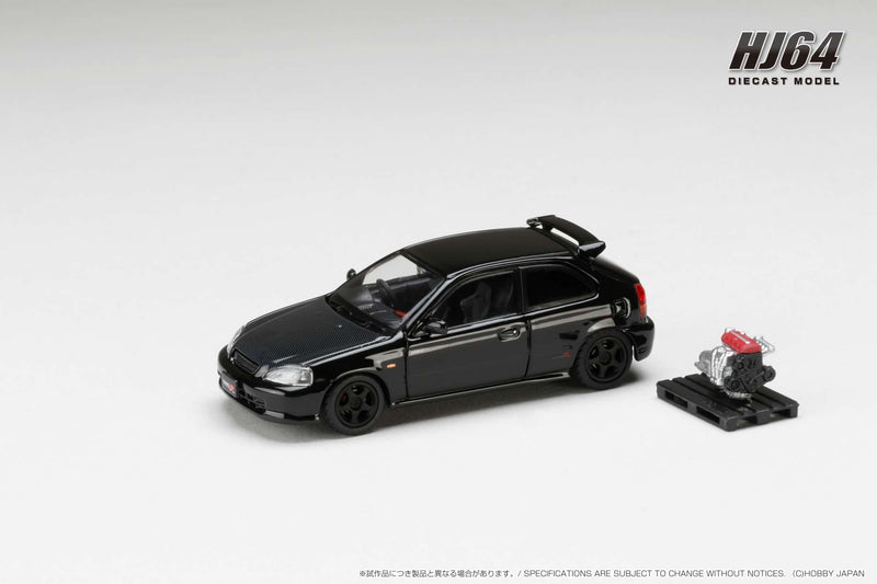 Hobby Japan 1:64 Honda Civic Type-R (EK9) Early Version Custom in Starlight Black Pearl with Engine Display