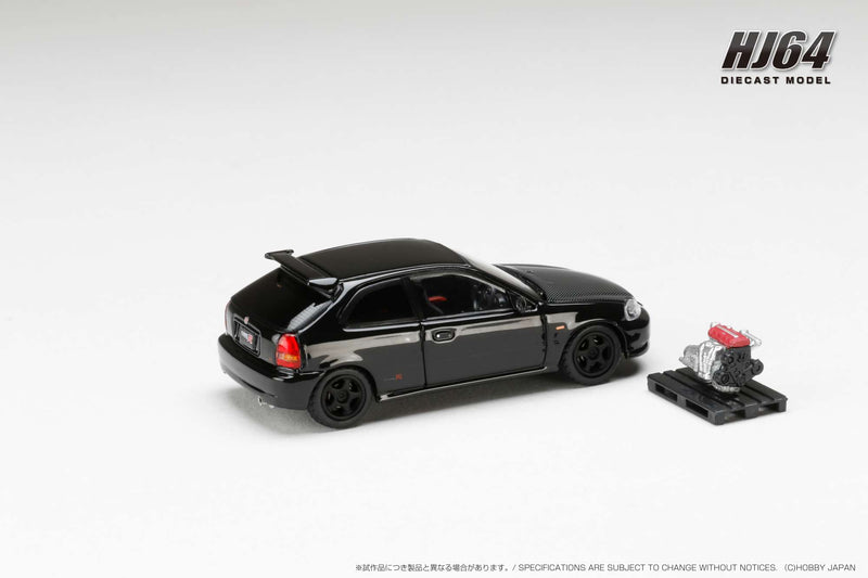 Hobby Japan 1:64 Honda Civic Type-R (EK9) Early Version Custom in Starlight Black Pearl with Engine Display