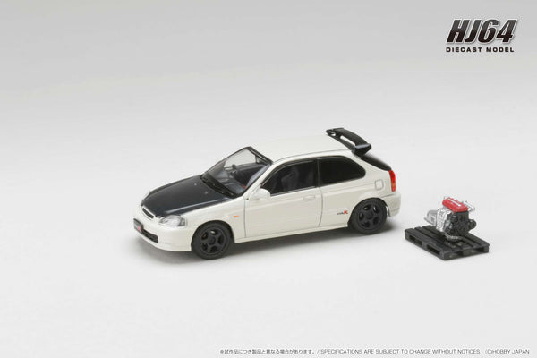 Hobby Japan 1:64 Honda Civic Type-R (EK9) Early Version Custom in Championship White with Engine Display