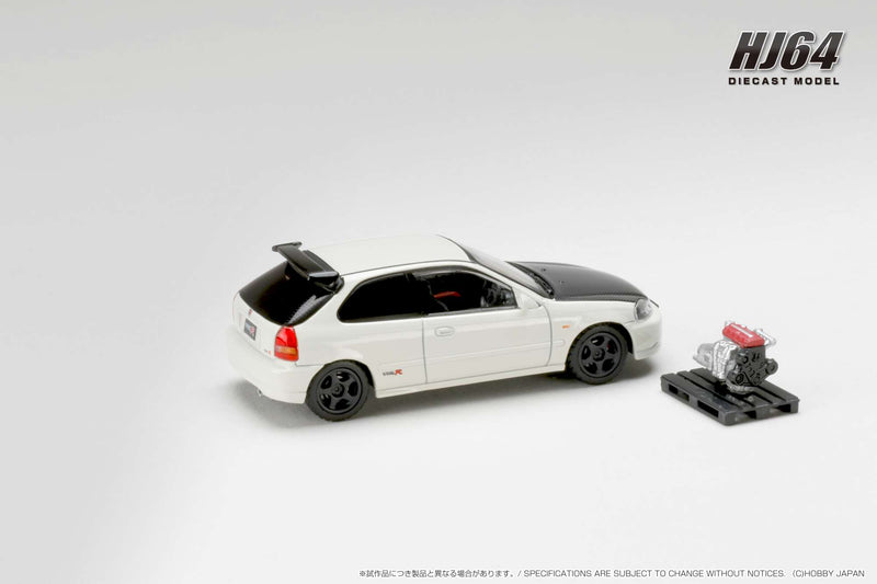 Hobby Japan 1:64 Honda Civic Type-R (EK9) Early Version Custom in Championship White with Engine Display