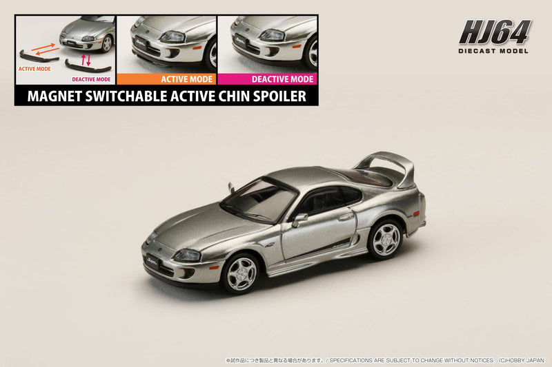 Hobby Japan 1:64 Toyota SUPRA RZ (JZA80) Custom Version with Active Spoiler in Silver Metallic Graphite