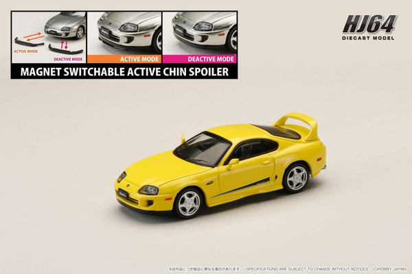 Hobby Japan 1:64 Toyota SUPRA RZ (JZA80) Custom Version with Active Spoiler in Super Bright Yellow