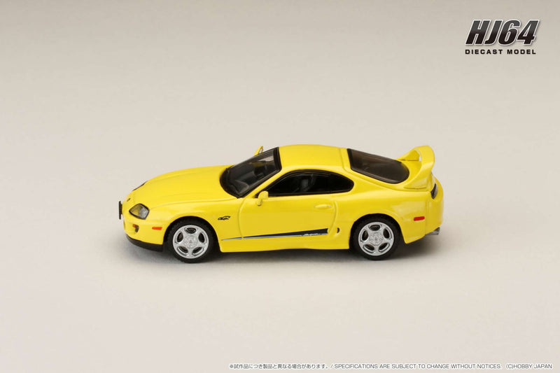 Hobby Japan 1:64 Toyota SUPRA RZ (JZA80) Custom Version with Active Spoiler in Super Bright Yellow