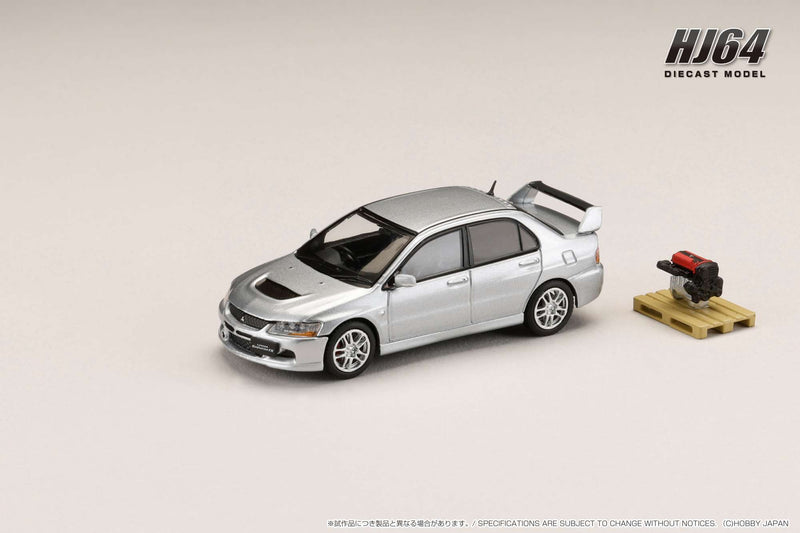 *PREORDER* Hobby Japan 1:64 Mitsubishi Lancer EVO 9 GSR with Engine Display Model in Cool Silver Metallic