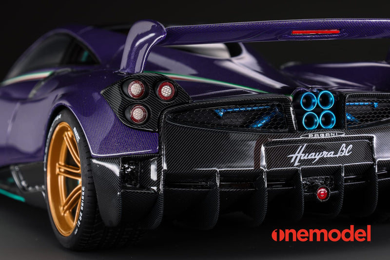 One Model 1:18 Pagani Hyuara BC in Carbon Purple with Tiffany Blue Accents