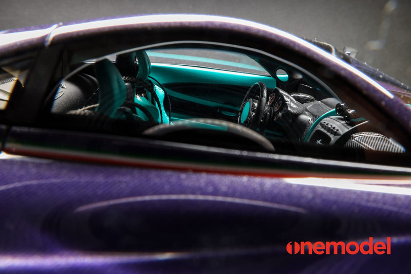 One Model 1:18 Pagani Hyuara BC in Carbon Purple with Tiffany Blue Accents