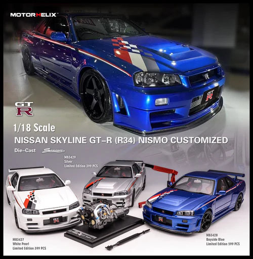 MotorHelix 1:18 Nissan Skyline GT-R (R34) NISMO CUSTOM in White