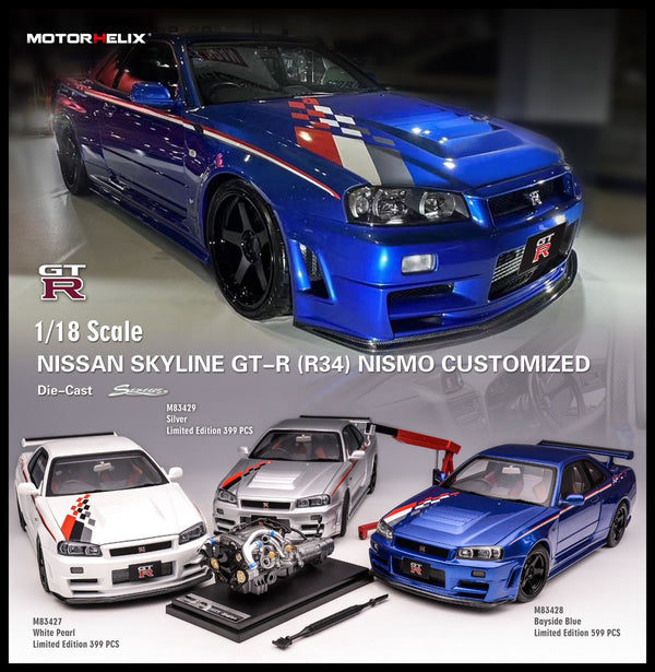 *PREORDER* MotorHelix 1:18 Nissan Skyline GT-R (R34) NISMO CUSTOM in Bayside Blue