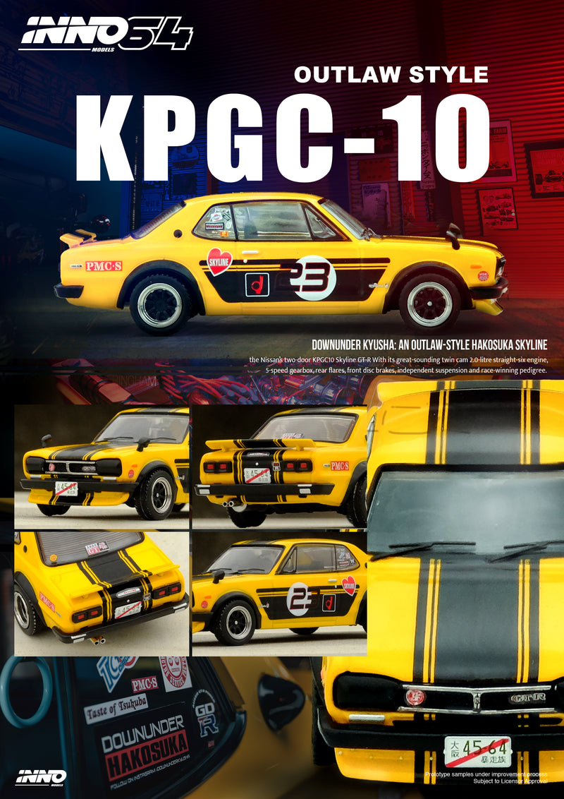 INNO64 1:64 Nissan Skyline (KPGC10) 2000 GT-R in Yellow