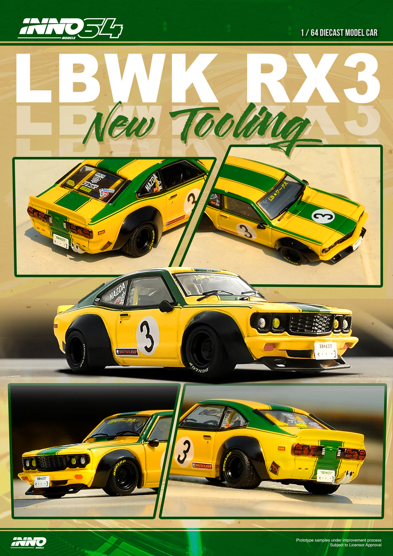 INNO64 1:64 Mazda RX-3 Savanna LBWK in Yellow