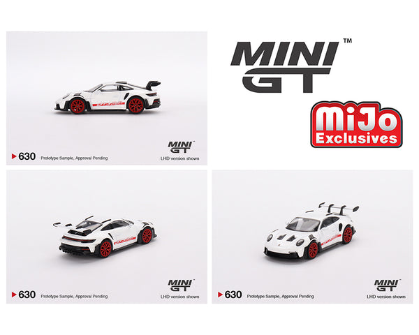 MINI GT 1/64 Porsche 911 (992) GT3 RS in White with Pyro Red Accents