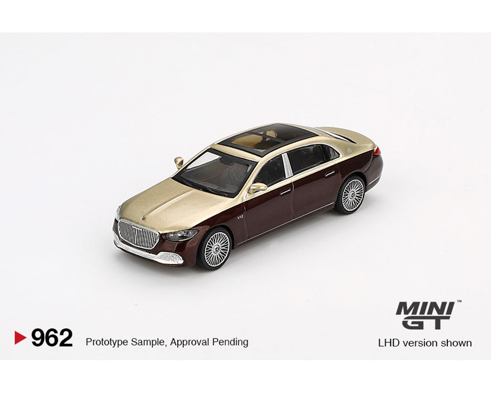 MINI GT 1:64 Mercedes-Maybach S680 in Gold / Dark Red Metallic