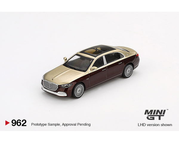 *PREORDER* MINI GT 1:64  Mercedes-Maybach S680 in Gold / Dark Red Metallic