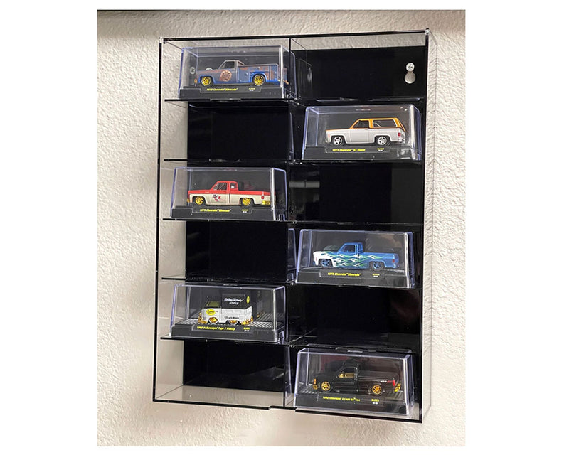 Showcase 1:64 12-Car Display Case Wall Mount Plastic Black Back Version with Cover