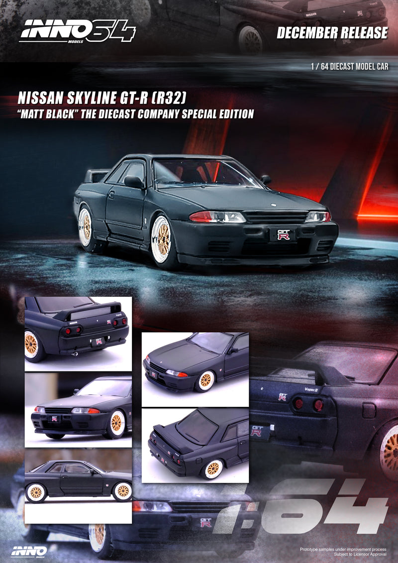 INNO64 1/64 Nissan Skyline GT-R (R32) The Diecast Company Special Edition in Matte Black