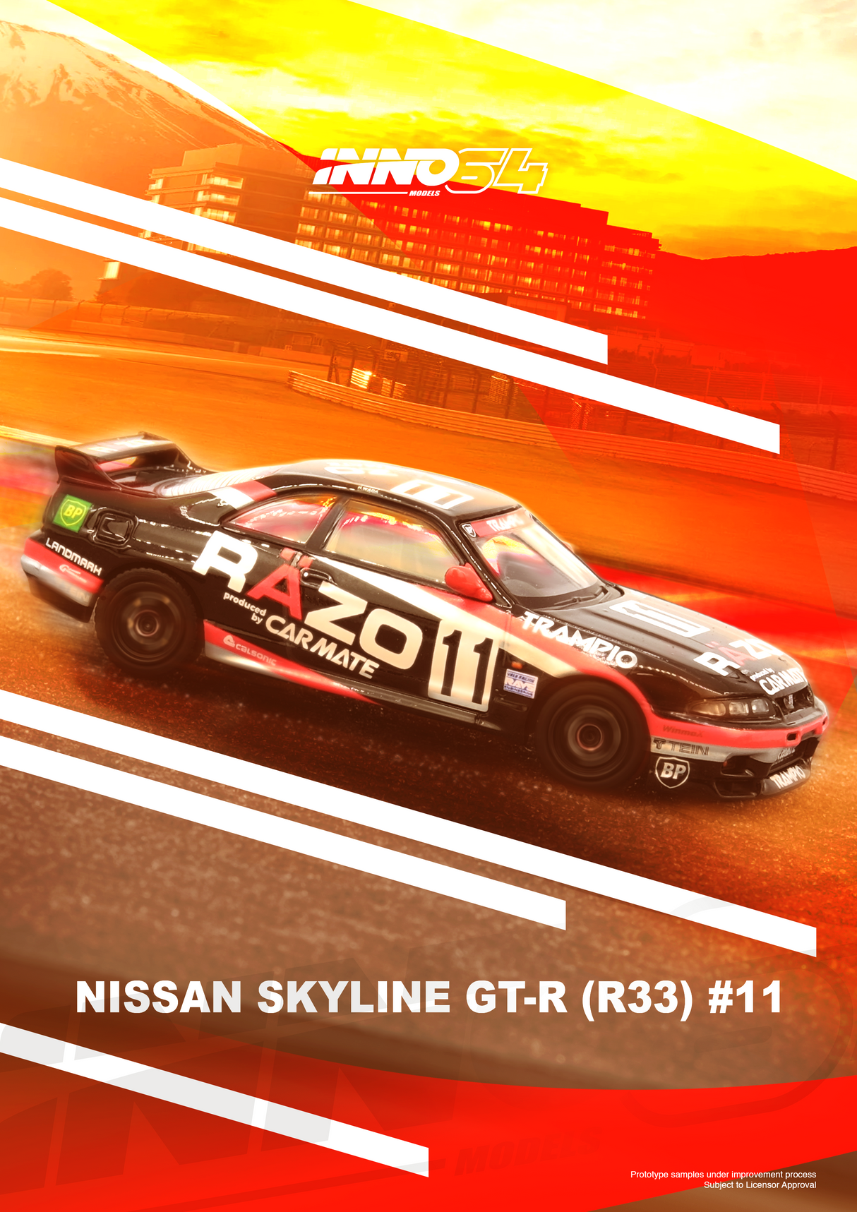 INNO64 1:64 Nissan GT-R (R33) #11 "RAZO TRAMPIO" N1 Super Endurance Series - Sendan Highland 1995 Winner