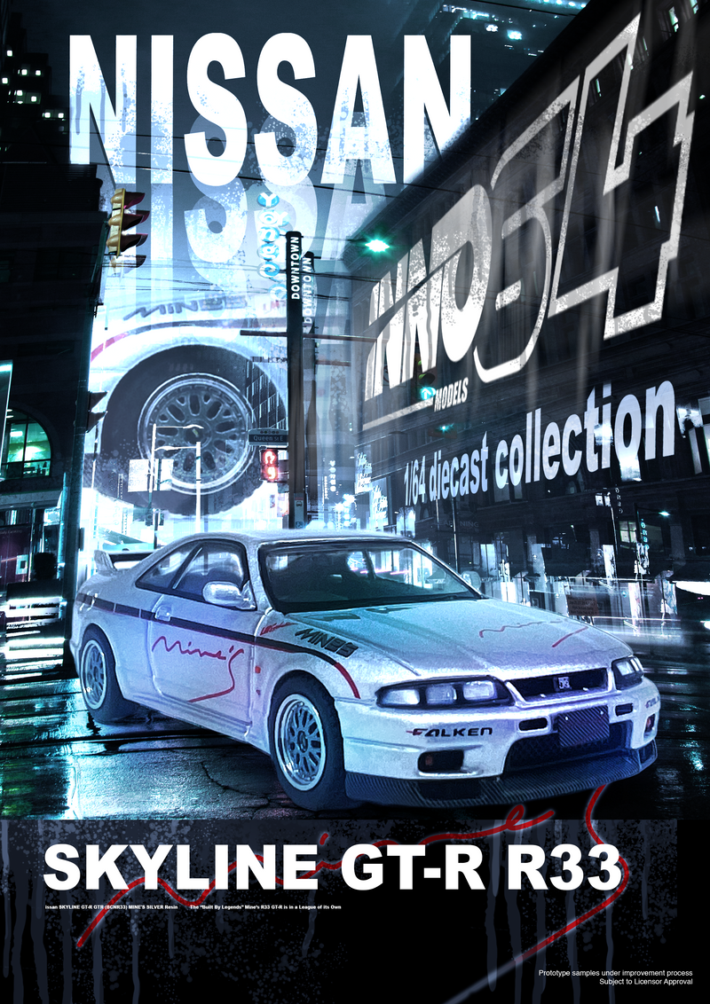 INNO64 1:64 Nissan Skyline GT-R (R33) "TUNED BY MINE'S" in Silver