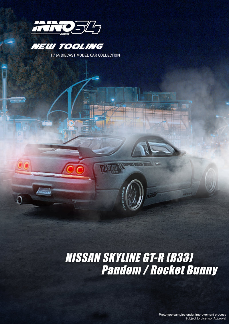 INNO64 1/64 Nissan Skyline GT-R (R33) "Pandem / Rocket Bunny" in Cement Matte Gray