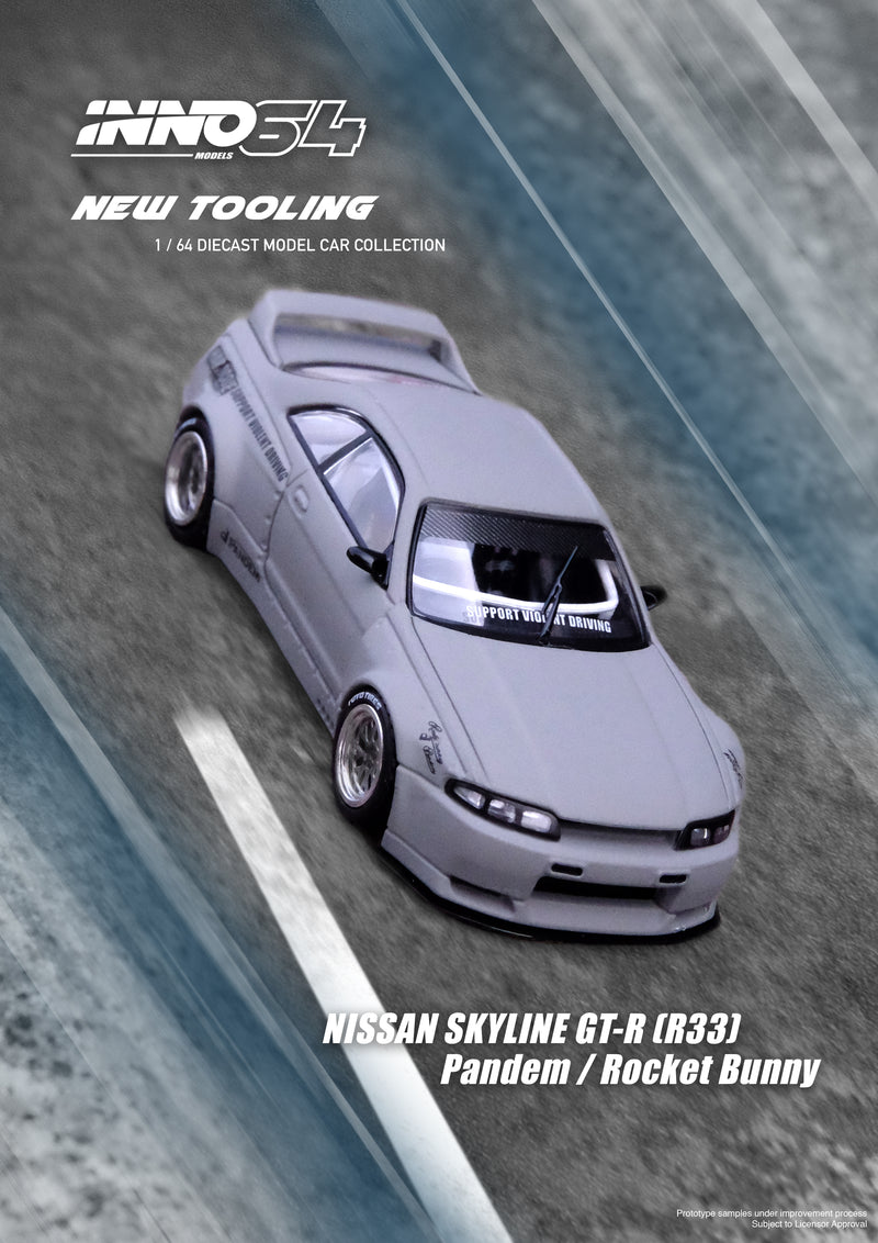 INNO64 1/64 Nissan Skyline GT-R (R33) "Pandem / Rocket Bunny" in Cement Matte Gray