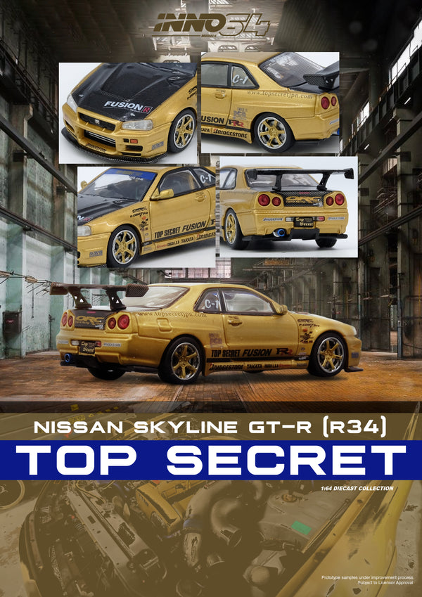 *PREORDER* INNO64 1:64 Nissan Skyline GT-R (R34) TOP SECRET in Gold