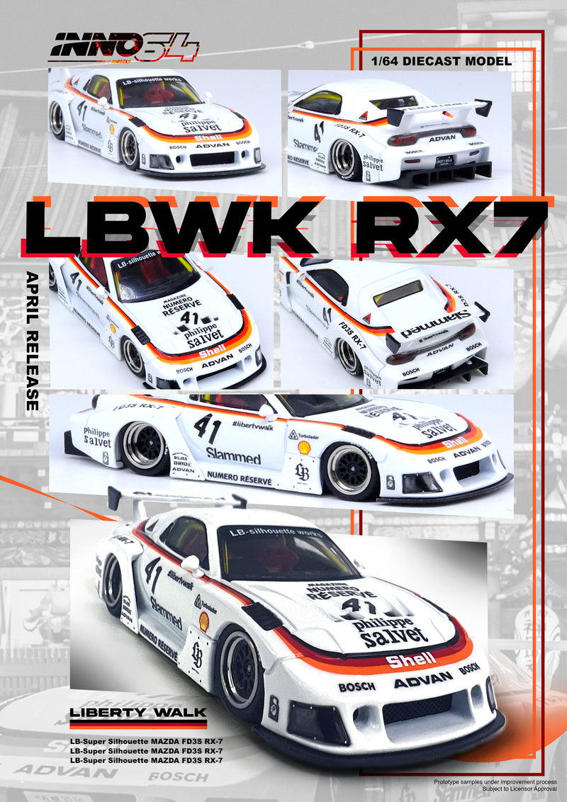 INNO64 1/64 Mazda RX7 (FD3S) LB-SUPER SILHOUETTE in White