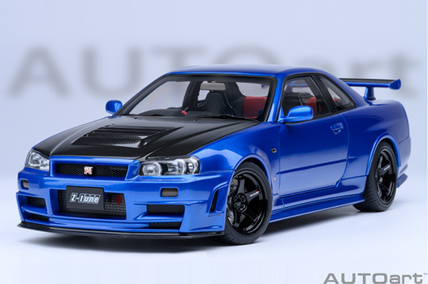 AUTOart 1:18 Nissan Skyline GT-R (R34) NISMO Z-Tune in Bayside Blue with Carbon Bonnet