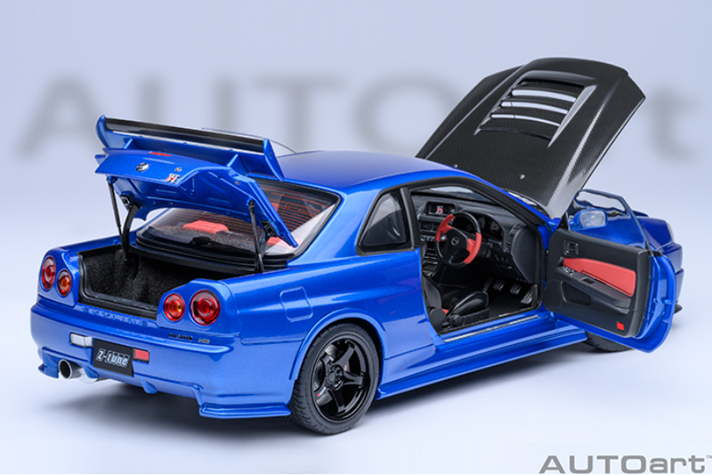 AUTOart 1:18 Nissan Skyline GT-R (R34) NISMO Z-Tune in Bayside Blue with Carbon Bonnet