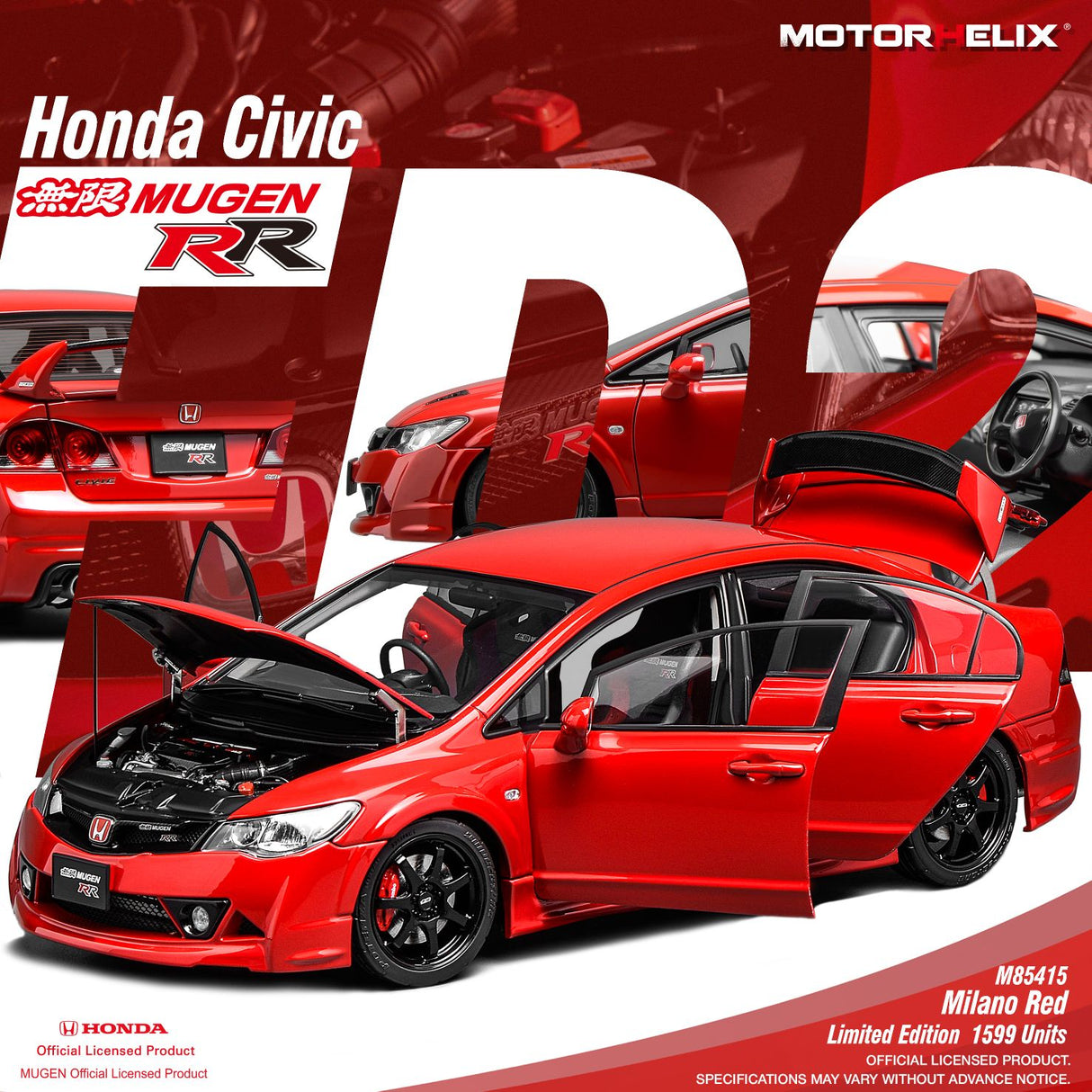 MotorHelix 1:18 Honda Civic Type-R (FD2) MUGEN RR in Milano Red