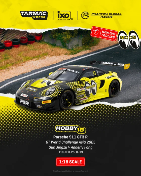 *PREORDER* Tarmac Works 1:18  Porsche 911 GT3 R GT World Challenge Asia 2025 Phantom Global Racing Sun Jingzu / Adderly Fong (collab w/ IXO models)