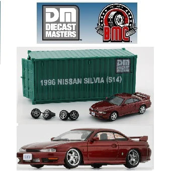 BM Creations 1:64 Nissan Silvia (S14) in Red RHD Configuration with Container