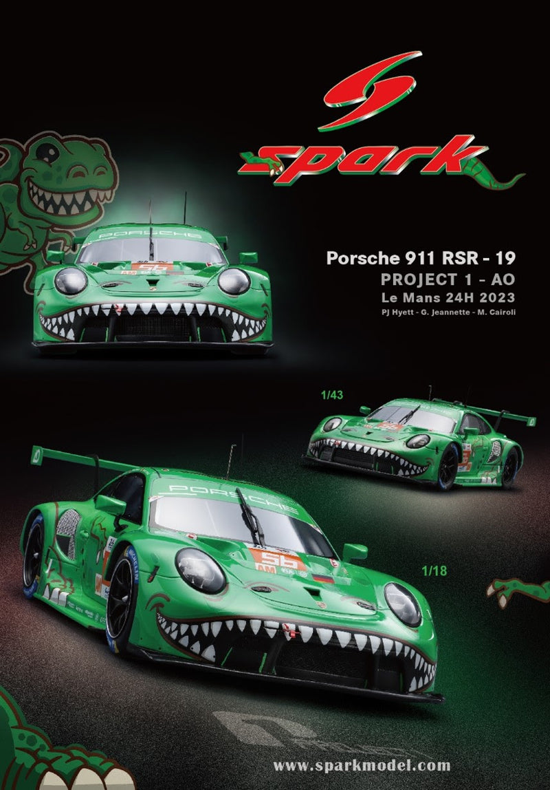 Spark Models 1:18 Porsche 911 RSR - 19 No.56 PROJECT 1 - AO Le Mans 24H 2023 PJ Hyett - G. Jeannette - M. Cairoli