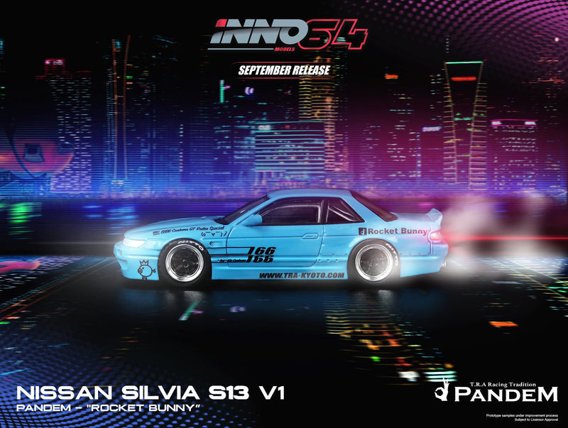 INNO Models 1:64 Nissan Silvia S13 V1 Pandem Rocket Bunny Light Blue