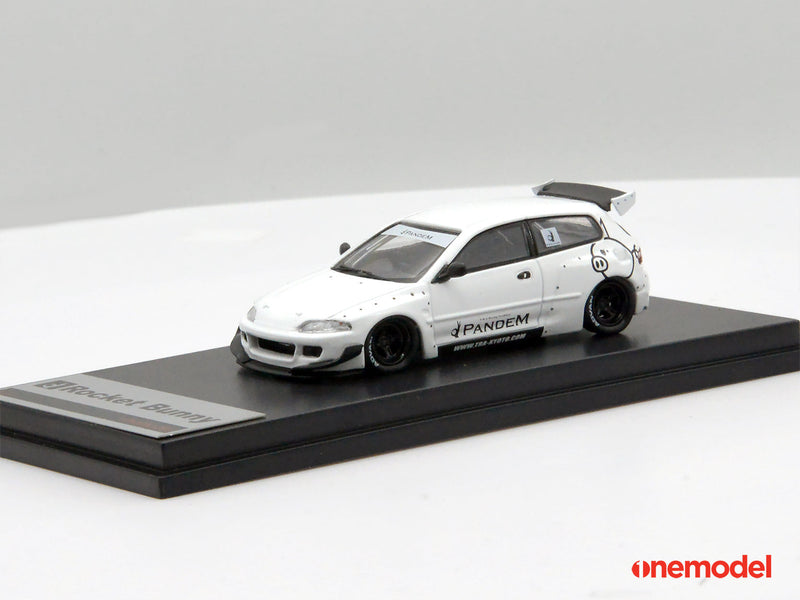 One Model 1:64 Honda Civic EG6 Rocket Bunny Pandem White