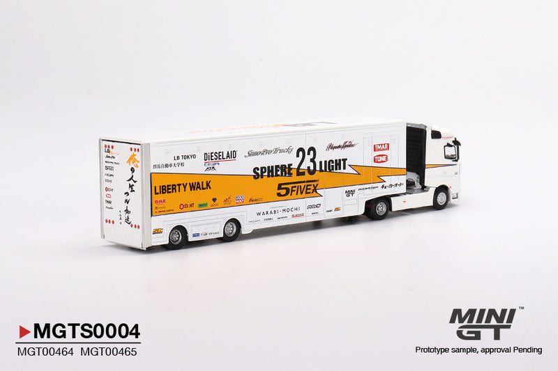 MINIGT 1:64 Mercedes-Benz Actros w/40 Ft Container "LBWK Racing" Transporter